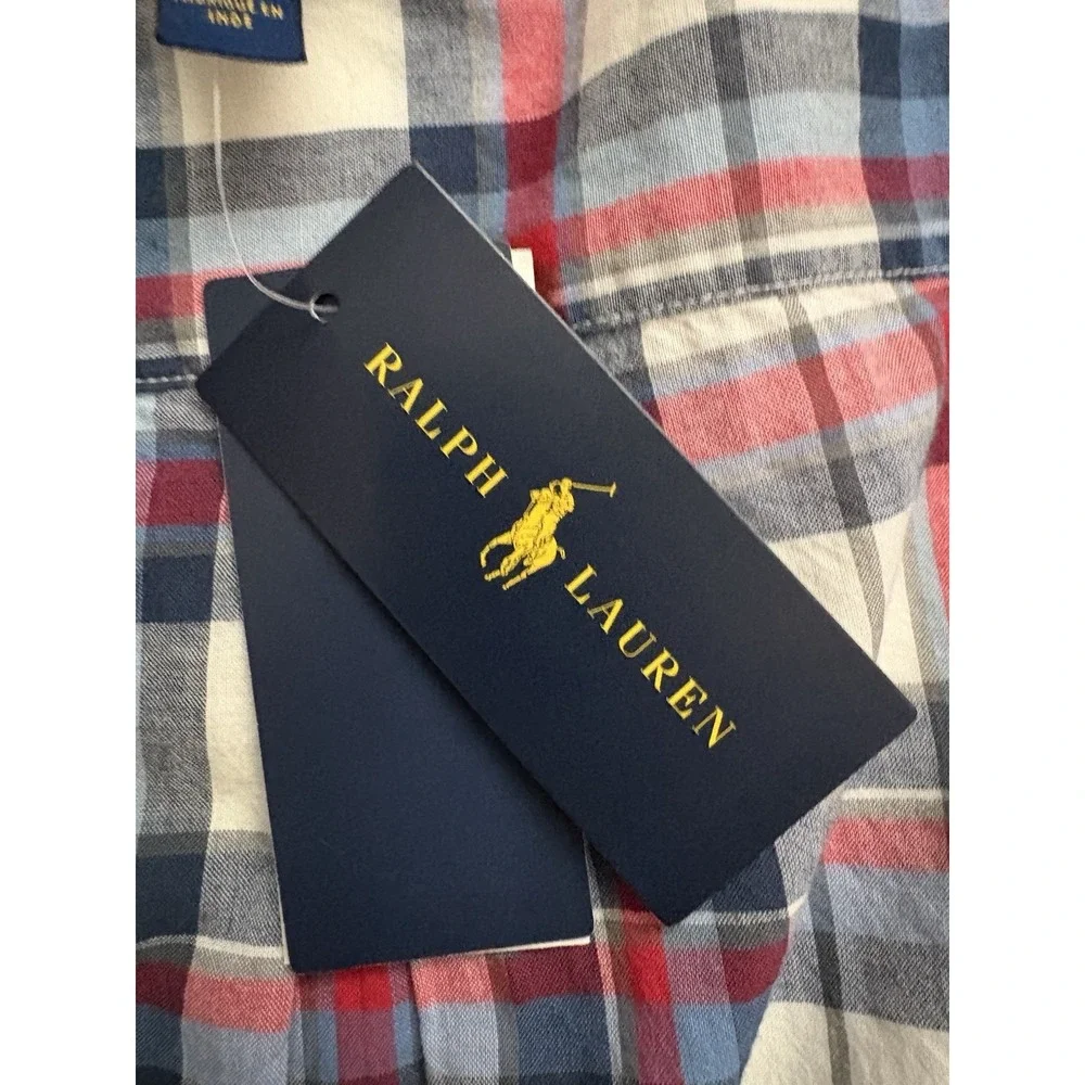 NEW Polo Ralph Lauren Boy's Button-Down Short Sleeve Shirt White Red Navy XLARGE - Picture 6 of 12